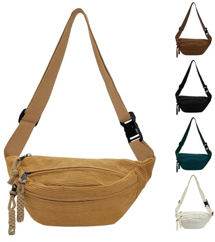 GoPaw Bauchtasche Damen Cord, Cord Bauchtasche für Damen, Crossbody Bag Frauen Kord Bauchtasches Kord Bauchtasches Frauen Klein für Outdoor Sport Reise Laufen Schule (Gelb)