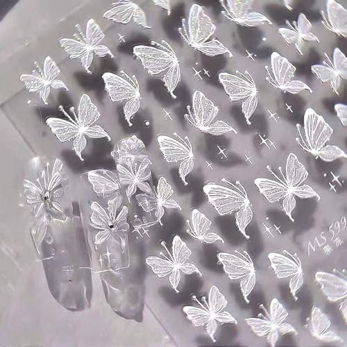 Aurora Muschel Schmetterling Nagelsticker Weiß Schmetterlinge Nail Sticker Gelee Relief Butterfly Nagelaufkleber Y2K Butterflies Nagel Sticker Nägel Nageldesign Nagel Zubehör Nail Art Stickers Nailart