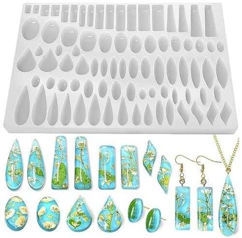 wikimo Schmuck Silikonform für Epoxidharz, Anhänger und Ohrringe Gießform | Viele Formen und Größen für UV Resin, Epoxidharz, Cabochon Anhänger Schmuckherstellung Gussform