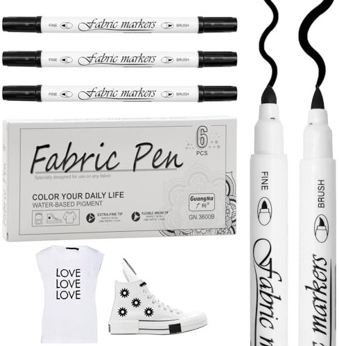 Scettar 9 Stück Schwarz Textilstifte 21 * 30cm, Doppelte Spitze Textilmarker Waschmaschinenfest Für Bekleidung, Textilmarker Für DIY Shirts/Taschen, Textmarker Schwarz Hitze Löschbare Stifte Für Stoff