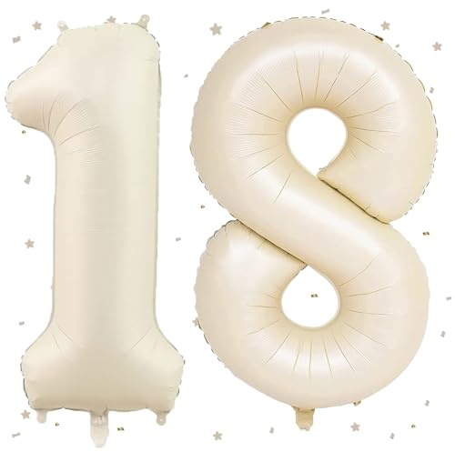 UDRKFOPK Beige Luftballon 18, 40 Zoll Folienballon 1&8, Beige Zahlenballon 18 Helium Ballon für 18th Geburtstag, Mädchen & Jungen, Jubiläum, Party Deko