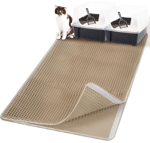 Casgee Katzenklo Matte 90x60CM, Katzenstreu Matte Doppelte Schichte, Katzenmatte Katzenklo mit Klettverschluss, wasserdichte Non-Slip Matte Katzentoilette, Waben EVA matte katzenklo unterleger, Beige