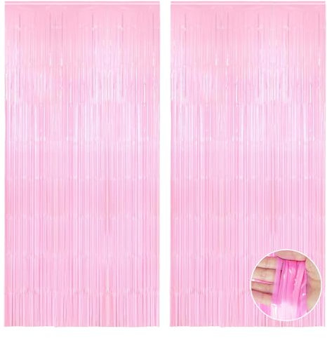 Tende Metalliche Rosa,RoadLoo 2 Pezzi 1 x 2m Tenda Frange Party Decorazione Lamina Glitter Frange di Lamina per Decorazione Orpelli e festoni Lamina Frangia per Sfondo Fotografico e Decorazioni Festa