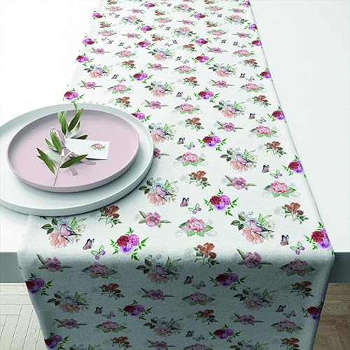 Ambiente Tischläufer Läufer Table Runner / 40x150 cm / Rosen Blumen Vintage Landhaus / 100% Baumwolle Tischwäsche Retro