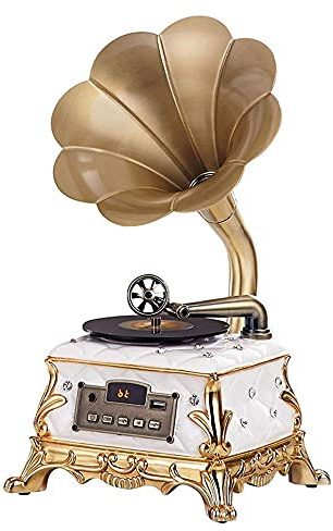 Record Player Retro Turntable,Gramophone with Wireless Speakers, for Office/Home Decor, gold recorder