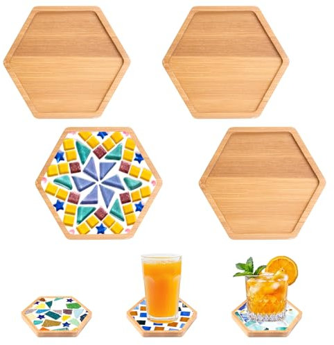 4 Pezzi Sottobicchieri a Mosaico in Bambù, Sottobicchieri in Bambù, Sottobicchiere Mosaico in Base, Sottobicchieri in Porcellana Mosaico, Sottobicchieri per Candele, per Piante Tazze