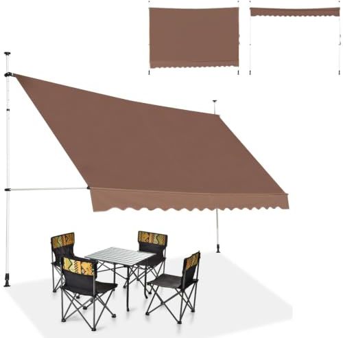 COSTWAY Tenda da Sole per Esterno, Tenda da Sole a Morsetto per Balcone con Struttura Telescopica e Tessuto Resistene ai Raggi Solari, Regolabile in Altezza e in Angolazione (250 cm,Marrone)