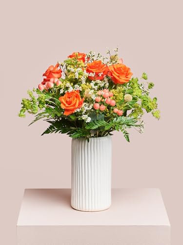 Blumenstrauß Lebensfreude in RotGelb, mit Craspedia, Limonium und Rosen, 7-Tage-Frischegarantie, Floristen-Qualität, das perfekte Geschenk bestellen