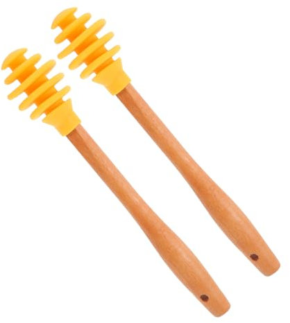 Zerodeko 2piezas Remover Miel Fácilmente Palitos De Silicona y Madera Agitador De Miel De Madera para Jarabe y Té