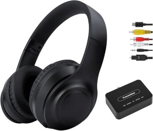 Auriculares inalámbricos con Cancelación Activa de Ruido para Mayores, Auriculares ANC para TV con Transmisor 5 en 1 (óptico/Coaxial/RCA/USB/AUX), sin Latencia de Audio, Clara, Compatibles con TV/PC
