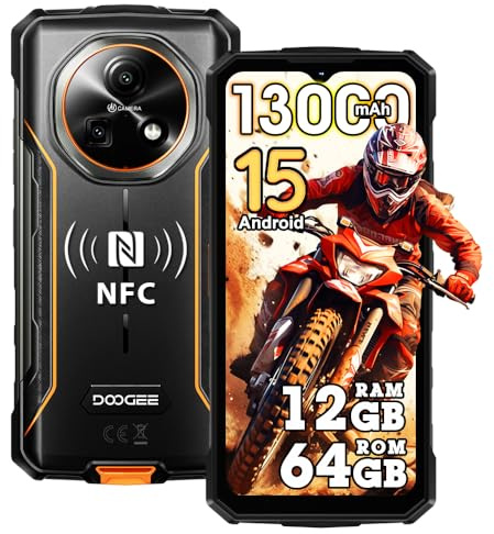 DOOGEE Fire 5 Rugged Smartphone, Batteria 13000mAh 10W 4G Android 15 Telefono Indistruttibile,6.6''HD+90Hz, 13MP+8MP AI Fotocamere Cellulare Antiurto, 12GB+64GB/2TB, IP68/NFC/OTG/3 slot (Arancia)
