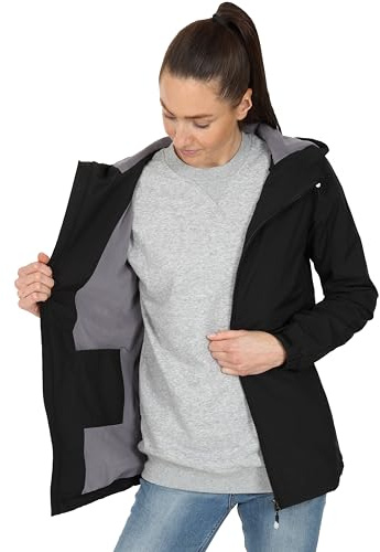 Blu Apparel Women's Waterproof Rain Hooded Jacket Windbreaker Hiking Walking Coat Spring Jackets (UK, Numeric, 16, Regular, Regular, Black Fleece Lined)