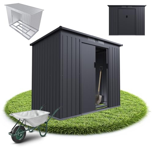 Juskys abri métallique M – Gris foncé, résistant aux intempéries avec Cadre de Fondation, Porte coulissante & verrouillable – pour Jardin & Stockage