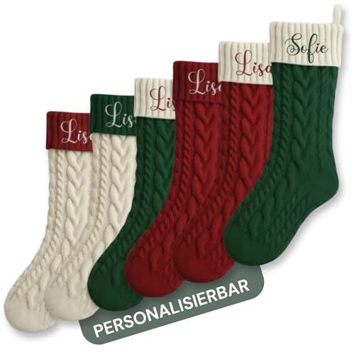 SMARTEON Weihnachtsstrumpf personalisiert, Nikolaussocken mit Namen für die Familie, Nikolausstrumpf individuell Bestickt, Nikolaus Socke zum Befüllen, Kaminsocken Weihnachten (rot)