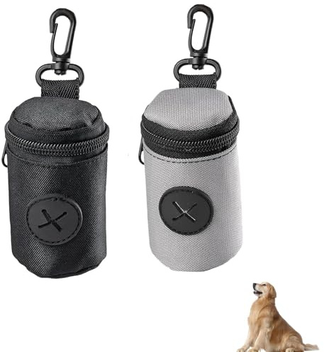 2 st bekväm och hållbar hundbajspåsehållare för bly, hundbajspåsehållare, svart med karbinhake, bärbar dispenser för promenader, löpning, camping, resor (svart grå)
