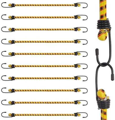 COEWUR 10 Pezzi 40 cm Corde Elastiche con Gancio, Corda Elastica con Gancio Ganci Elastici Cinghie Elastiche con Ganci per Teloni Portapacchi Campeggio Giardinaggio Auto e Bici, Giallo