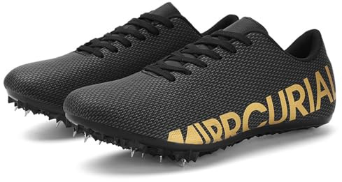 Hombre Zapatillas Atletismo con Clavos Zapatos Carreras Deportivas 8 Clavos, Ligeras Malla Cómodas para Saltar Y Correr De Velocidad,Negro,36 EU