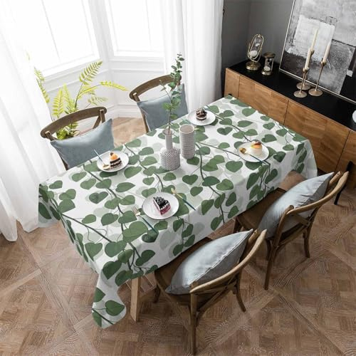 CNNKEPTBLE Rectangle Table Cloth, Spring Plants Ivy Waterproof Linen Tablecloth 60x140In, Green Heartleaf Philodendron Reusable Washable Table Cover for Kitchen Dining Outdoor Indoor
