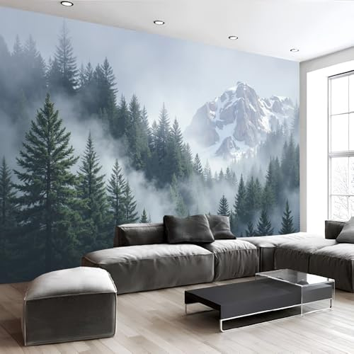 NAWVNMI Carta Da Parati Fotografica Nebbia Foresta Neve Montagne - Nordico Paesaggio Carta Per Pareti Soggiorno Camera Da Letto Fotomurali In Tessuto Seta (250 x 175cm)