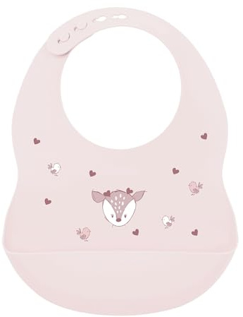 Nattou Mealtime Bavoir en Silicone Avec Bol de Collecte - pour bébés et tout-petits - bavoir imperméable - taille réglable - silicone sans BPA - 28 cm - Rose