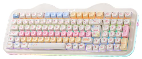 YUNZII C98 AZERTY Clavier Gamer Mécanique sans Fil Gâteaux (Beige, Candy) | Français 100 Touches PBT avec Pavé Numérique, Bluetooth/2.4G/USB-C Filaire, RGB, Montage Gasket, pour Windows/Mac