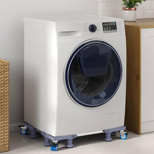 Kaloriko Base para lavadora de acero inoxidable gris 67 x 67 x 12 cm con ruedas extensible para lavadora y secadora en lavandería, cuarto de baño, sótano con pedestal antideslizante y amortiguador de