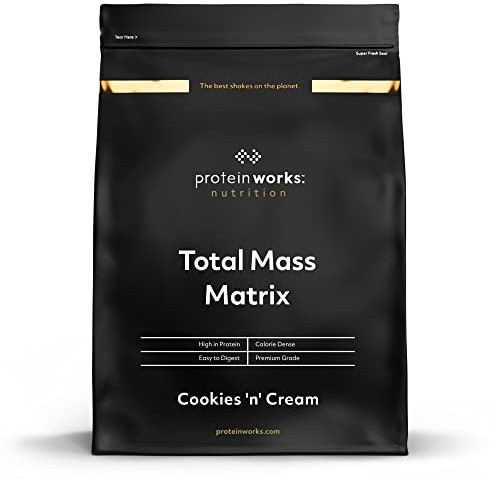 The Protein Works – Gainer Musculation Total Mass Matrix Avec Shaker et Cuillère Gratuits – Gainer Riche en Protéines - Cookies Crème - 2kg