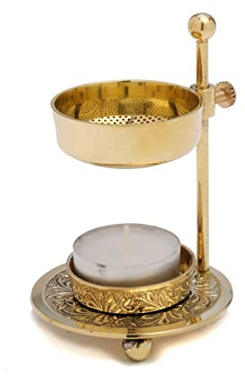 Weihrauchstövchen Räucherstövchen verstellb. H 11 cm, Messing, Gold, für Teelicht, Höhenverstellbar