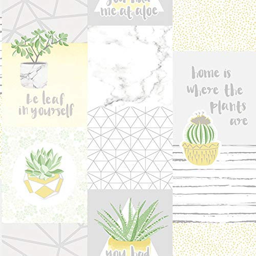 Holden Decor You Had Me at Aloe Yellow Grey Wallpaper 12780 - Cactus Plants Geo