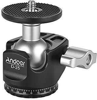 Andoer D-25 CNC Machining Aluminum Alloy Double Notch Ball Head Mini Ballhead Low Center of Gravity for Manfrotto etc Tripod Monopod for Canon Nikon Sony DSLR ILDC Cameras Max Load Capacity 10kg