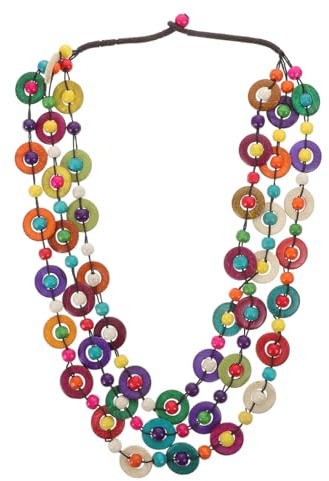 Amosfun Bead Necklace for Women 3-Layered Bohemia Pendant Vintage Necklace with Coconut Shell Charms for Women Girls