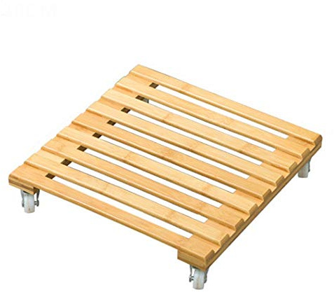 Dotbuy Wooden Movable Plant Pot Trolley Trays Plant Stand Caddy Pot Stand with Wheels Flower Mover Trolley on Caster (11.8 x 11.8 inch,Wood color)