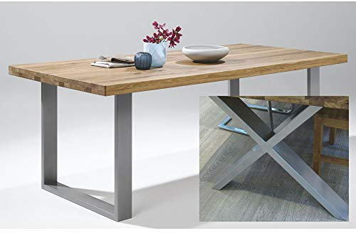 Elfo Esstisch 240x100cm Eiche durchg. Lamelle X-Gestell Edelstahlfarben NEU/OVP