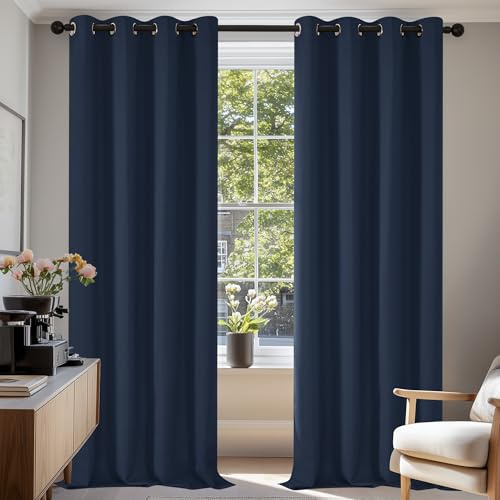 Deconovo Tende Oscuranti per Interni 2 Pezzi 270 CM Altezza, Termiche Isolanti, Anti-Rumore, con Anelli, Ideali per Camera da Letto e Soggiorno, 140x270 CM, Blu Navy