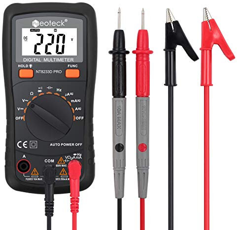 Neoteck Auto Ranging Digital Multimeter AC/DC Voltage Current Resistance Multi Testers Voltmeter Ammeter Ohmmeter Ampere Meters with Backlit LCD for School Laboratory Factory and Social Fields-Black