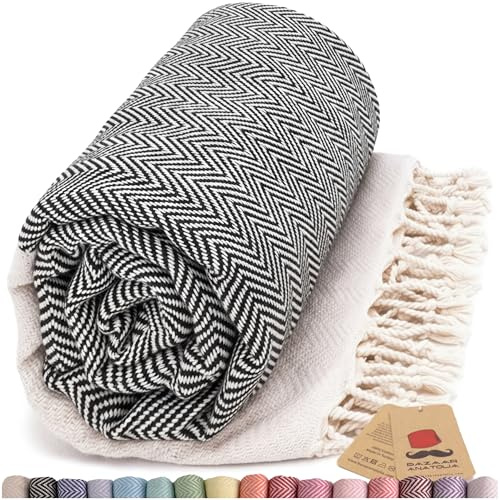 Bazaar Anatolia Herringbone Toalla turca 100% algodón Peshtemal toalla de baño 74 x 35 Thin ligero viaje camping baño Sauna playa gimnasio piscina manta Fouta secado rápido toallas ...