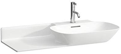 Laufen INO Waschtisch, ohne Hahnloch, mit Überlauf, Keramikablage Links, 900x450, weiß, Farbe: Weiß - H8133010001091
