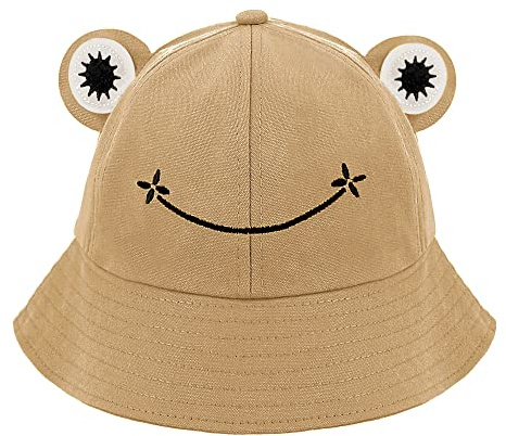 Haoohu Froschhut Erwachsene Baumwolle Fischerhut Frosch Kappe Fischer Strand Festival Sonnenhut Dress Up Party Frosch Hut, Khaki Frosch, Einheitsgröße
