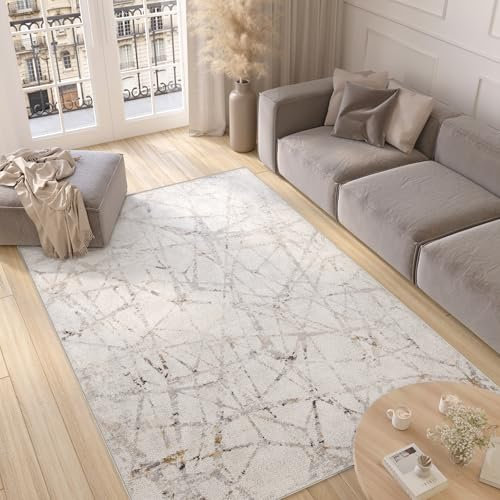 TAPISO Valley Teppich Kurzflor Grau Hellgrau Linien Meliert Verwischt Design Modern Abstrakt Wohnzimmer Schlafzimmer ÖKO-TEX 200 x 300 cm