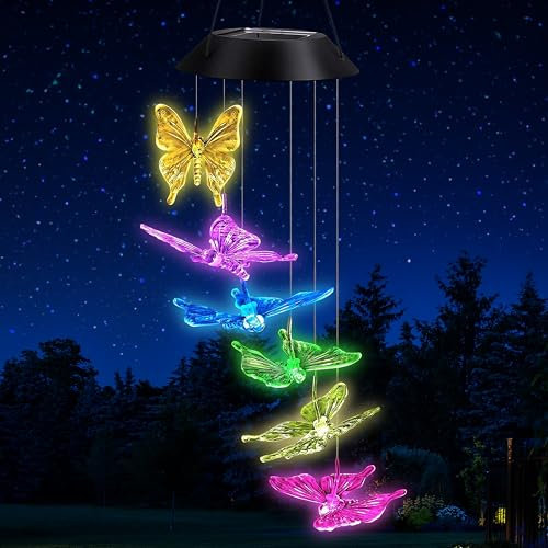 Butterfly Solar Wind Chimes for Mum, Grandma, or Friends - Stocking Filler Decorative Solar Lights for Garden, Patio, or Yard