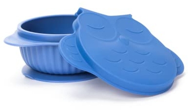 InnoGIO GIOfresh Owl, Bol avec Couvercle 1er Âge Hibou pour Bébé et Enfant, Silicone Souple, Surface Antidérapante à Ventouse, sans BPA, Adapté au Lave-Vaisselle et Micro-Ondes, Bleu
