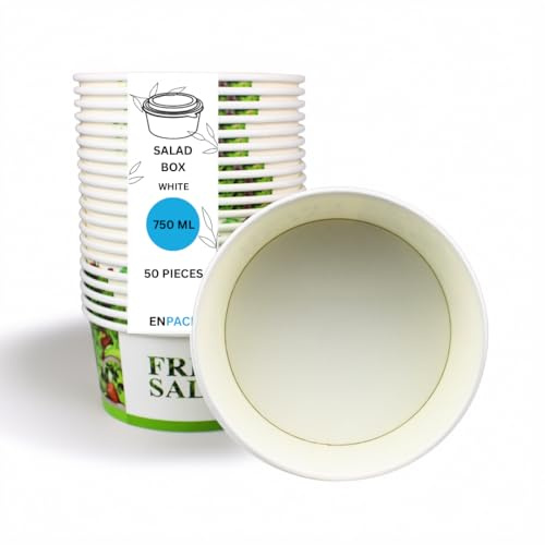 Enpack - Salatschale mit Deckel 750ml - Salatbox to go 100 Stück - Einweg Salatschalen aus Kraftpapier - Salatschüssel to go - Pappschüsseln für Salat & Snacks - Einwegschalen mit Deckel - Fresh salad