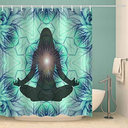 100% Polyester Mandala Duschvorhang 240x200 Anti-Schimmel Textil Waschbar Wasserdicht Lang Duschvorhänge Meditation Blumen Mädchen Shower Curtain mit 12 Hooks für Badezimmer Badewanne Badvorhang