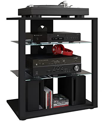 VCM HiFi Holz Möbel | Rack Schrank Phono Regal | 2 Glasböden | Maße: H. 70 x B. 60 x T. 41 cm | Phono Mediaregal - Folas