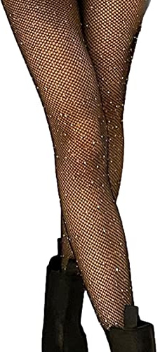 Abonda Nätstrumpor, dam gnistrande strass fisknät sexiga tights hög midja strumpor, glänsande kristallnät diamantstrumpor för klänningar shorts korta kjolar