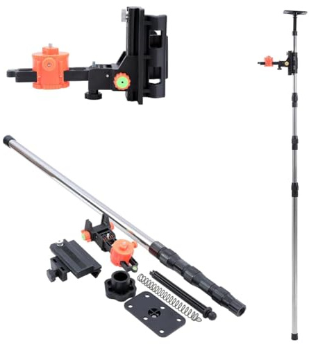 TOPWAY Laser Niveau Teleskopstange 115–400 cm Edelstahl Teleskop-Nivellierlatte ausziehbar vom Boden bis zur Decke mit Halterung und Nylontasche | Edelstahl, ausziehbar, Feinabstimmungshalter und Tragetasche, für Rotationslaser, schnelle und flexible Positionierung