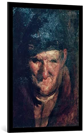 kunst für alle Bild mit Bilder-Rahmen: Max Slevogt Kopf eines Bauern - dekorativer Kunstdruck, hochwertig gerahmt, 65x95 cm, Schwarz matt