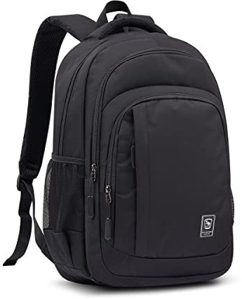 WIRABO Schulrucksack Teenager Rucksack Herren Groß 15.6 Zoll Laptop mit Laptopfach Männer, Wasserdichtem Schule Casual Backpack für Arbeit Bussiness Reisen Wandern Damen, Schwarz