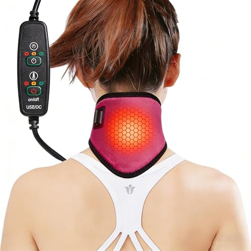 USB Neck Heat Pad Electric Neck Warmer Collar Pain Relief Physical Therapy Heated Neck Wrap Brace with 3 Adjustable Temperature 3 Timer Mode Warm Neck Support Band for Women Men Elder