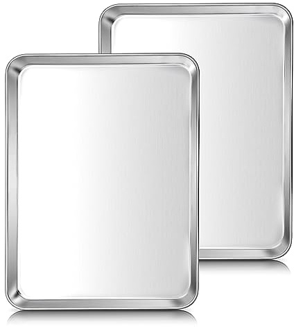 Herogo Stainless Steel Baking Tray Set of 2 for Baking - 31.5x24.5x2.5 cm | Sheet Pans, Rectangle Oven Trays Set for Baking Cooking Roasting, Healthy & Non-Toxic, Mirror Polished, Dishwasher Safe
